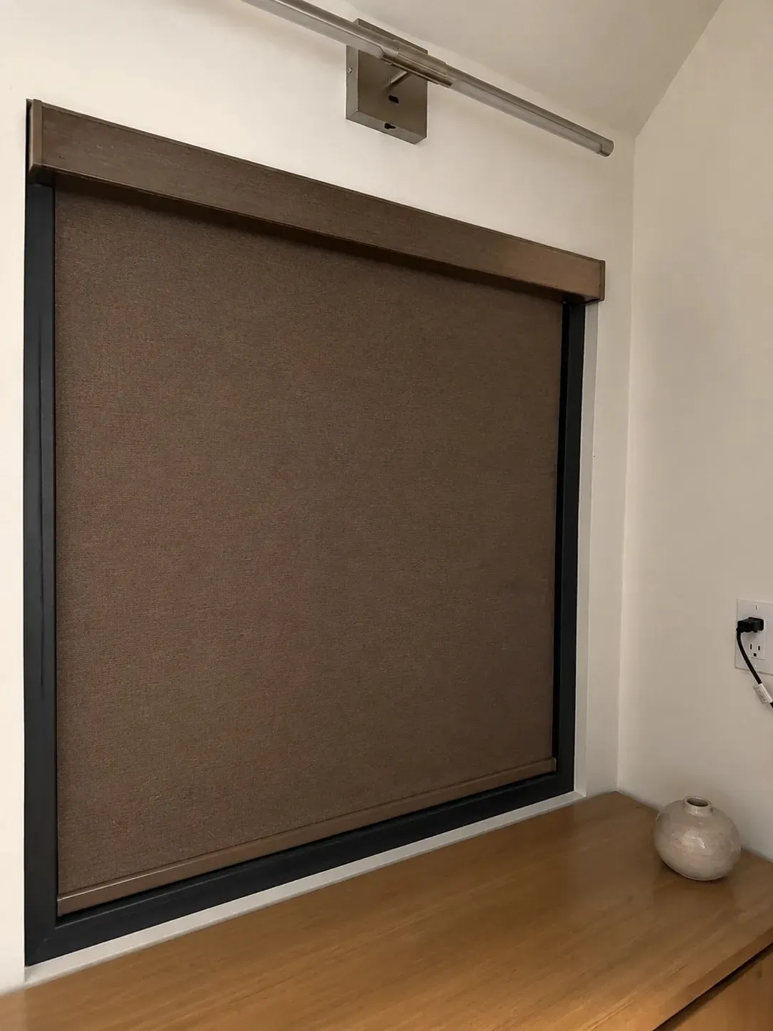Brown Roller Shade With Fabric-Wrapped Cassette