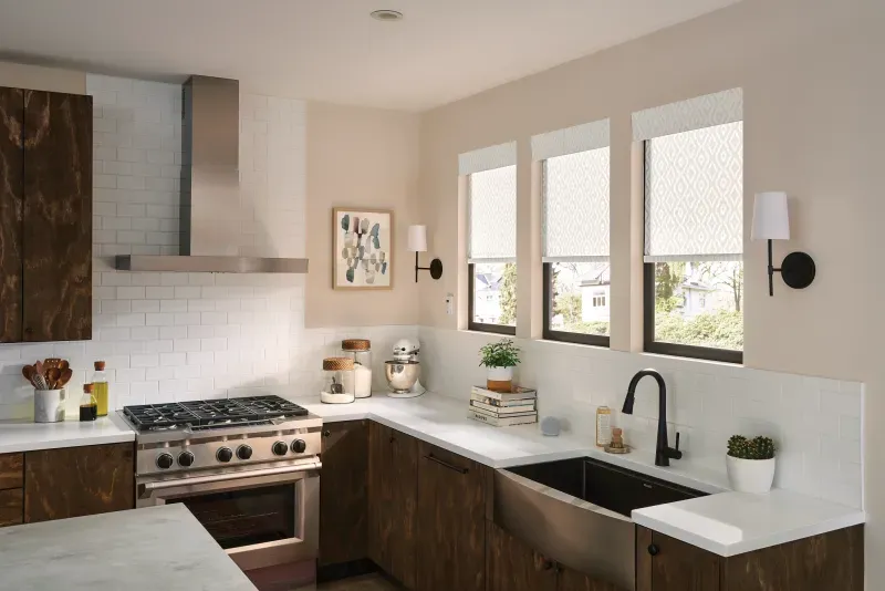 Custom roller shades installation in Southern California - Kitchen – Patterned Roller Shades