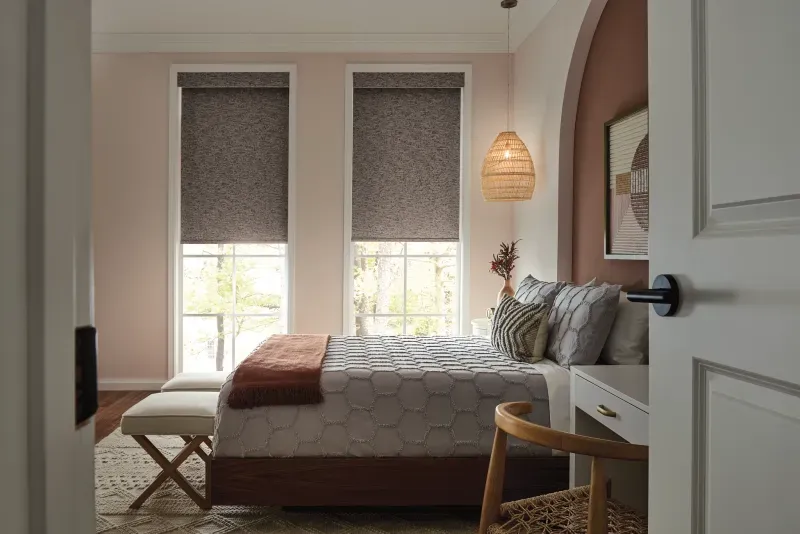 Custom roller shades installation in Southern California - Bedroom – Roller Shades Through Doorway