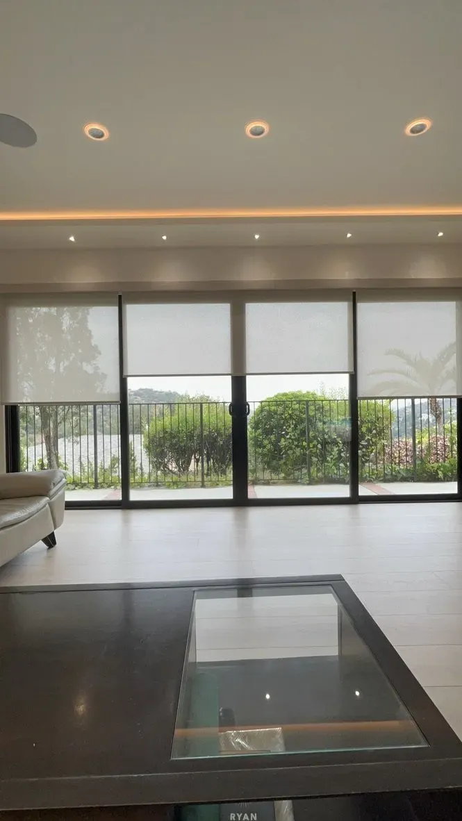 Living Room – Roller Shades Seen From the Kitchen
