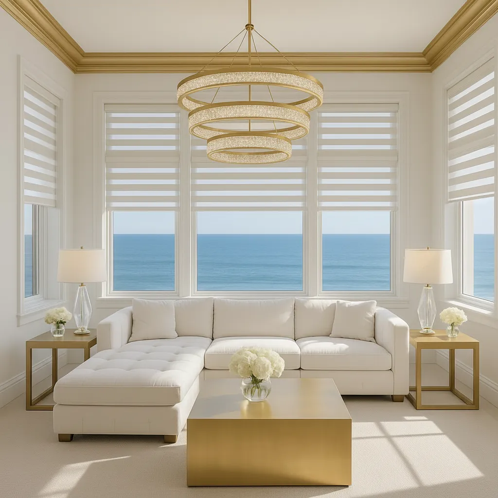 Custom plantation shutters installed in a Calabasas luxury home — white wood shutters with elegant louvers
